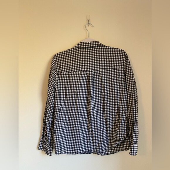 Divided H&M Black & White Gingham Button-Up Blouse Size 6 100% Cotton Long Sleev - Picture 3 of 9